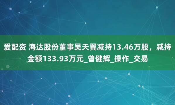 爱配资 海达股份董事吴天翼减持13.46万股，减持金额133.93万元_曾健辉_操作_交易
